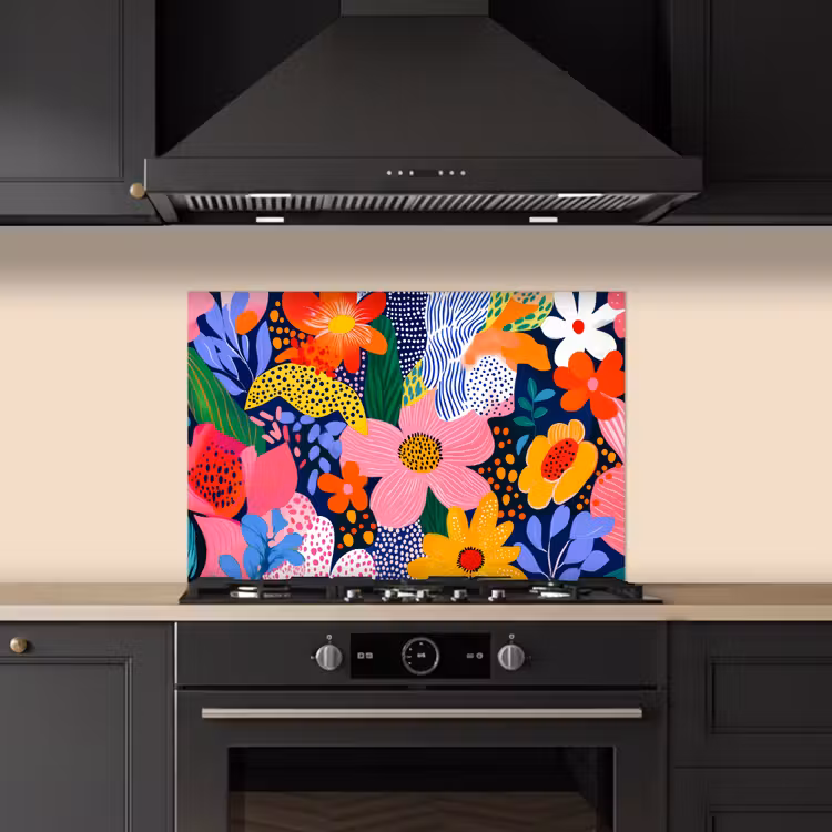 Spatscherm keuken - Kleurrijk - Bloemen - Abstract - Stippen — 2