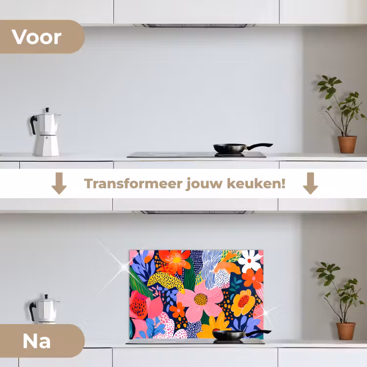 Spatscherm keuken - Kleurrijk - Bloemen - Abstract - Stippen — 3