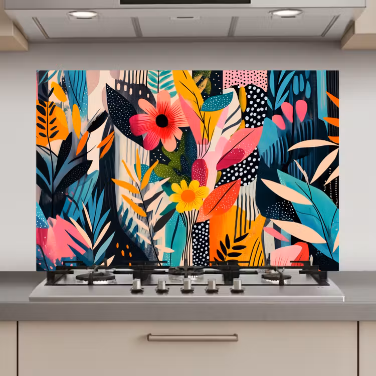Spatscherm keuken - Schilderij - Abstract - Bloemen - Roze — 1