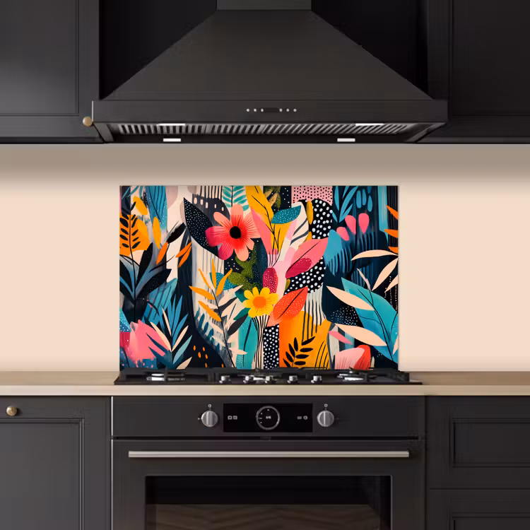 Spatscherm keuken - Schilderij - Abstract - Bloemen - Roze — 2