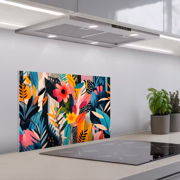 Spatscherm keuken - Schilderij - Abstract - Bloemen - Roze — 5