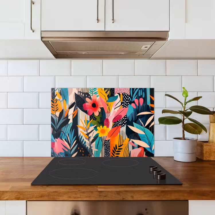 Spatscherm keuken - Schilderij - Abstract - Bloemen - Roze — 6