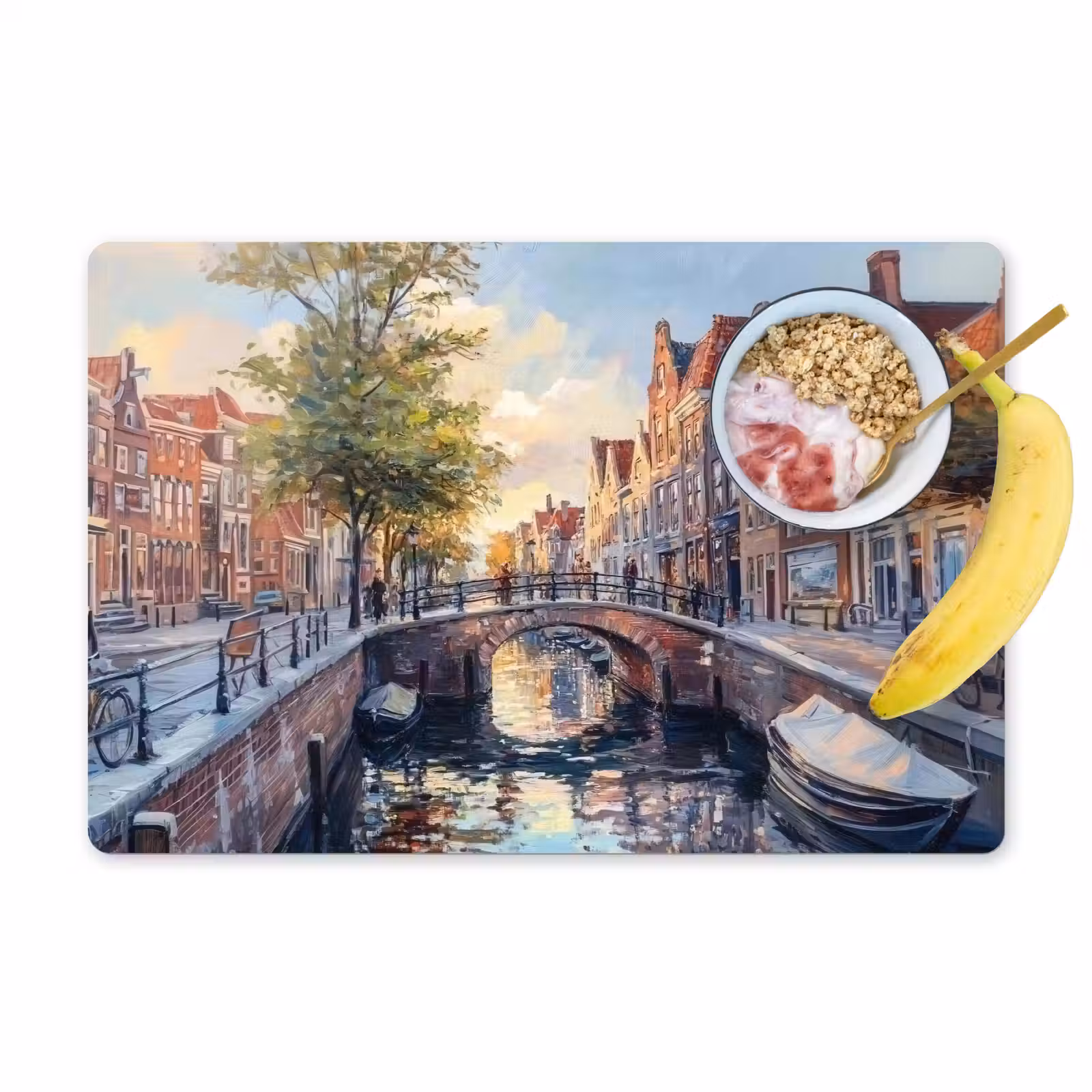 Placemat - 6 stuks - Brug - Stad - Huizen - Boot — 1