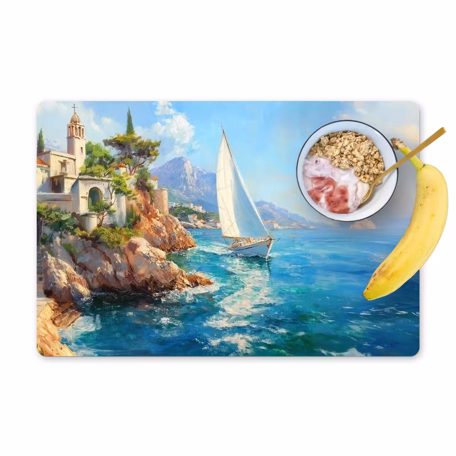 Placemat - 6 stuks - Zeilboot - Rotsen - Kust - Huizen — 1