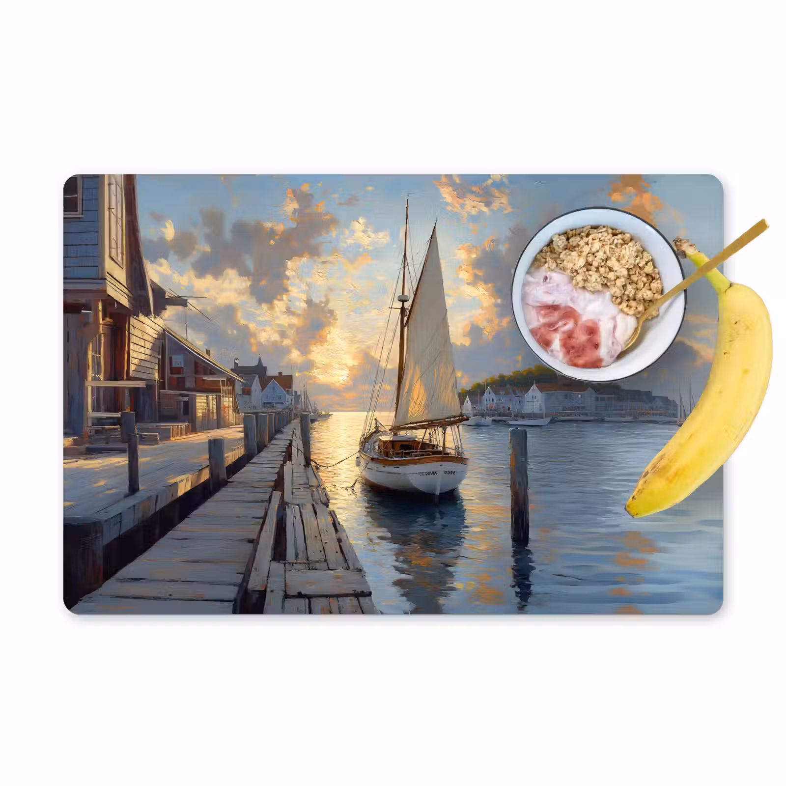 Placemat - 6 stuks - Zeilboot - Zon - Pier - Hout — 1