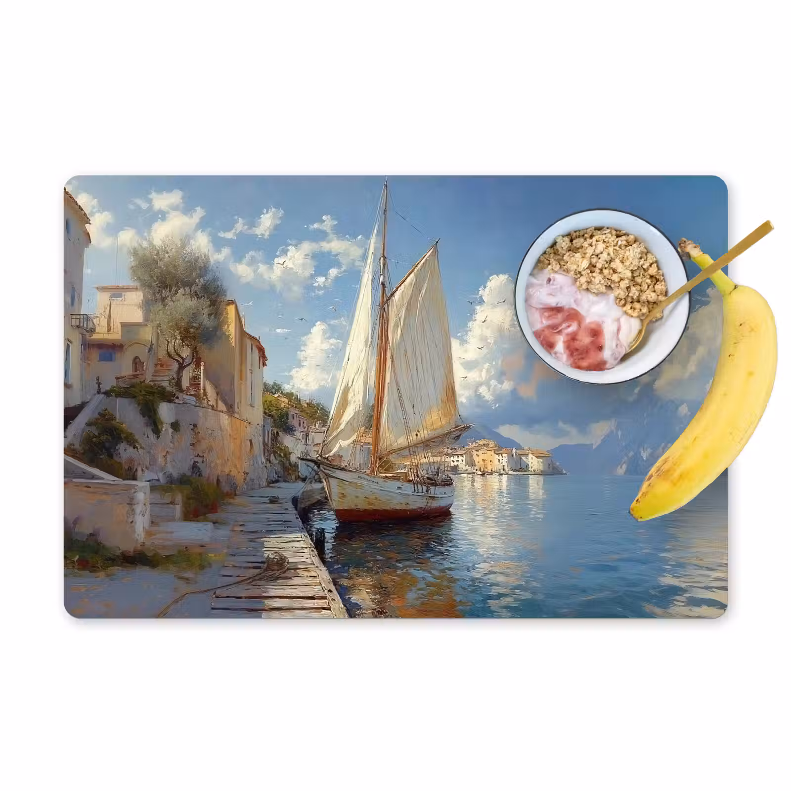 Placemat - 6 stuks - Zeilschip - Huizen - Kade - Zee — 1
