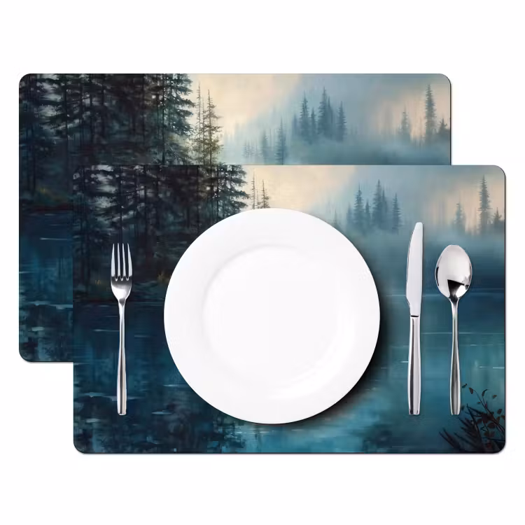 Placemat - 6 stuks - Bos - Water - Eenden - Mistig — 2