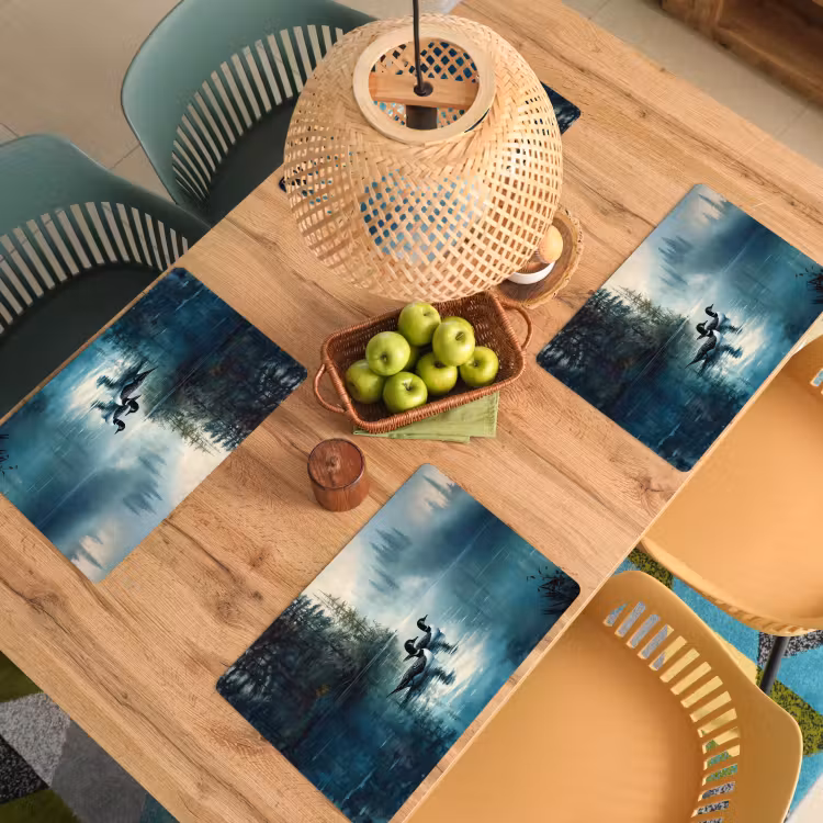Placemat - 6 stuks - Bos - Water - Eenden - Mistig — 6