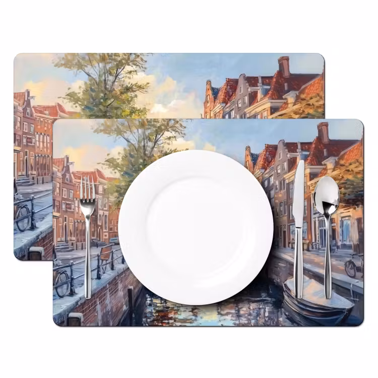 Placemat - 6 stuks - Brug - Stad - Huizen - Boot — 2
