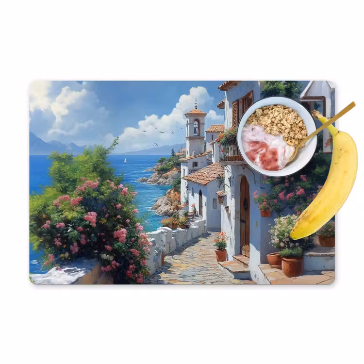 Placemat - 6 stuks - Huizen - Zee - Bomen - Bloemen — 1