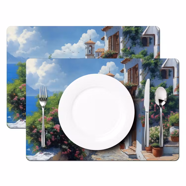Placemat - 6 stuks - Huizen - Zee - Bomen - Bloemen — 2