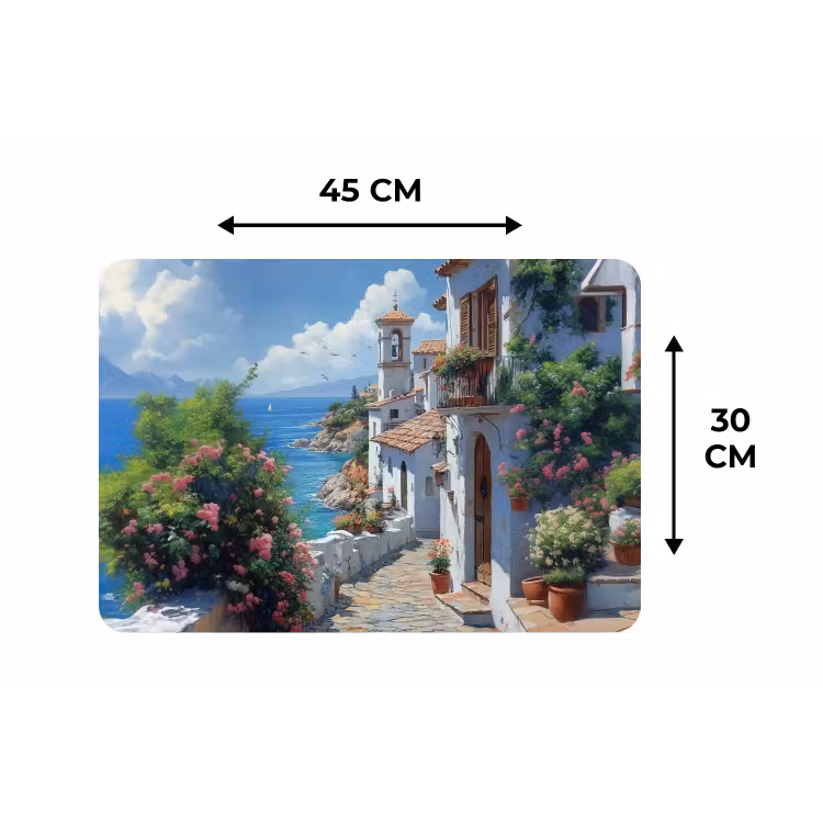 Placemat - 6 stuks - Huizen - Zee - Bomen - Bloemen — 3