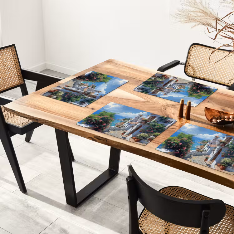Placemat - 6 stuks - Huizen - Zee - Bomen - Bloemen — 5