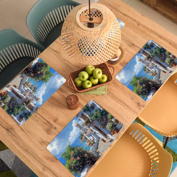 Placemat - 6 stuks - Huizen - Zee - Bomen - Bloemen — 6