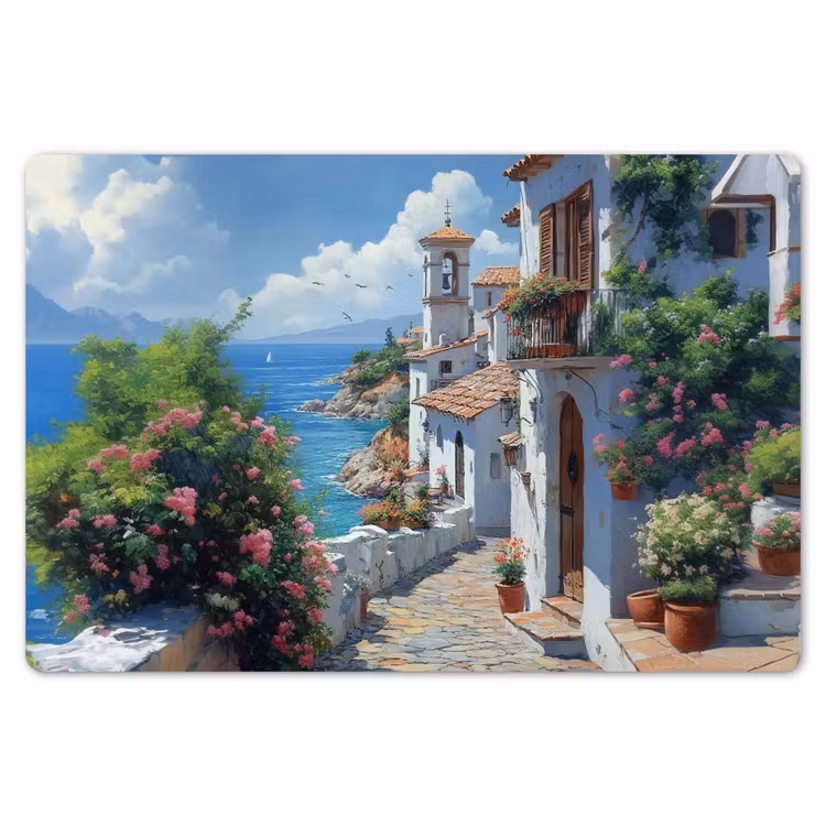 Placemat - 6 stuks - Huizen - Zee - Bomen - Bloemen — 7