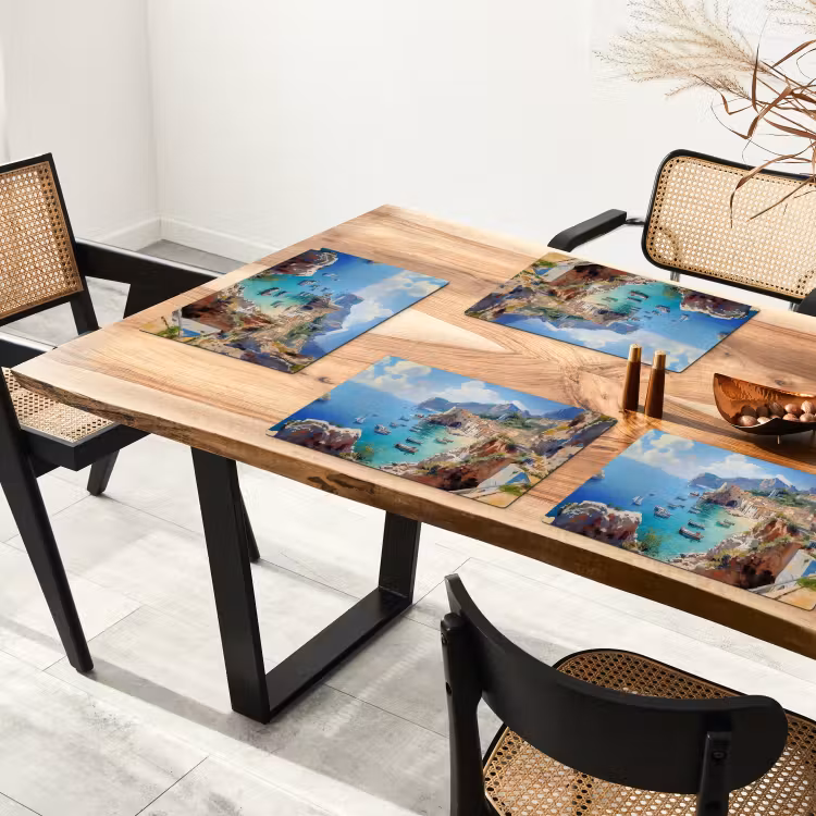 Placemat - 6 stuks - Kustdorp - Schilderij - Rotsen - Boten — 5