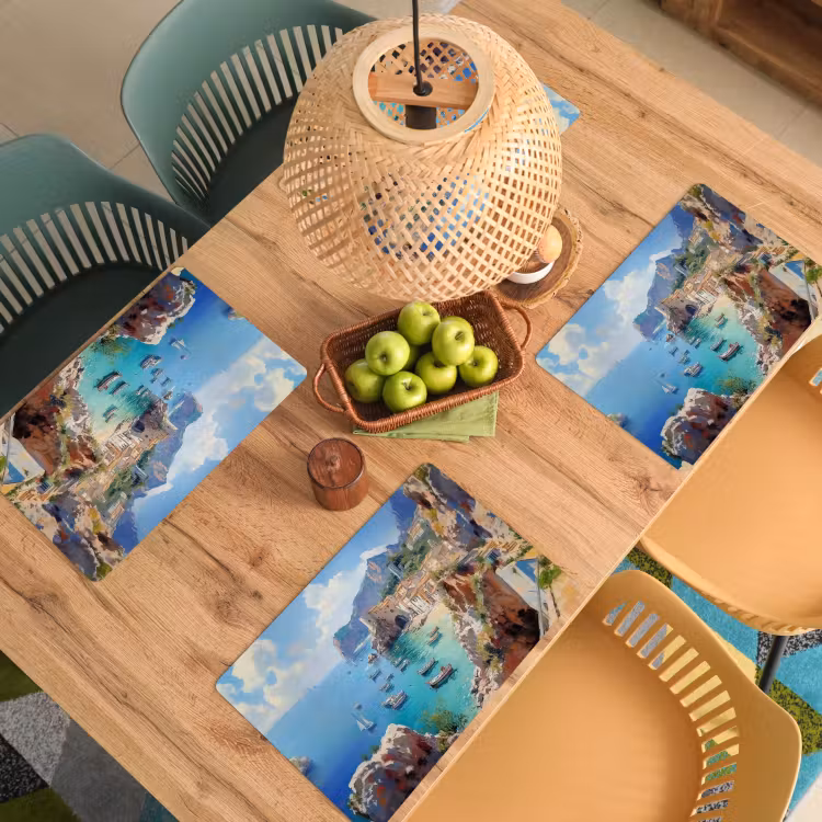 Placemat - 6 stuks - Kustdorp - Schilderij - Rotsen - Boten — 6