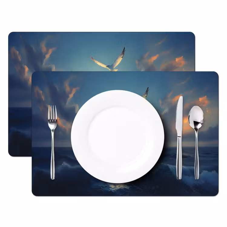 Placemat - 6 stuks - Meeuwen - Zee - Wolken -Blauw — 2