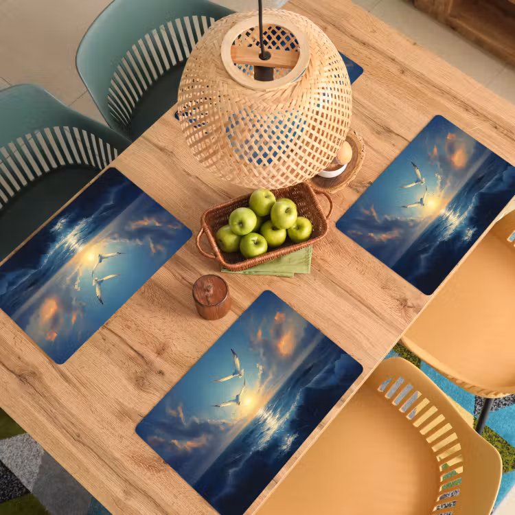 Placemat - 6 stuks - Meeuwen - Zee - Wolken -Blauw — 6