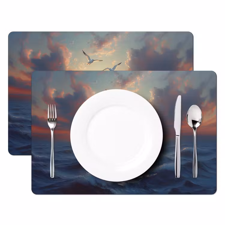 Placemat - 6 stuks - Meeuwen - Zonsondergang - Zee - Wolken — 2
