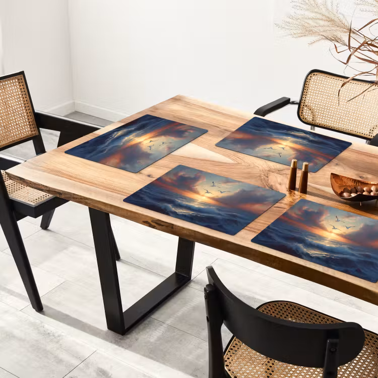 Placemat - 6 stuks - Meeuwen - Zonsondergang - Zee - Wolken — 5