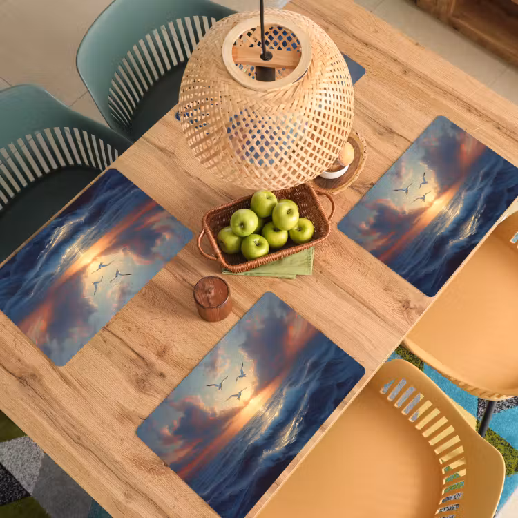 Placemat - 6 stuks - Meeuwen - Zonsondergang - Zee - Wolken — 6
