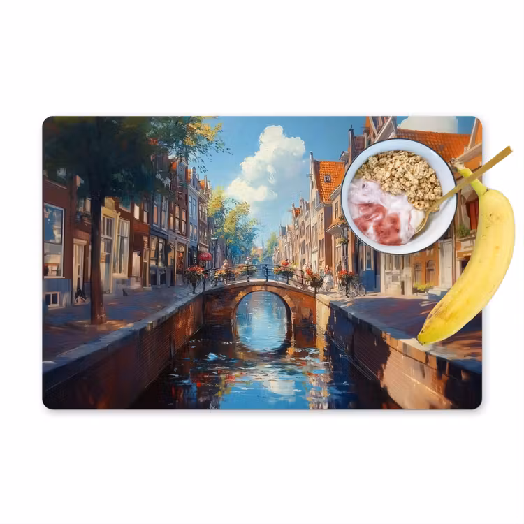 Placemat - 6 stuks - Stad - Gracht - Zon - Fietsen — 1