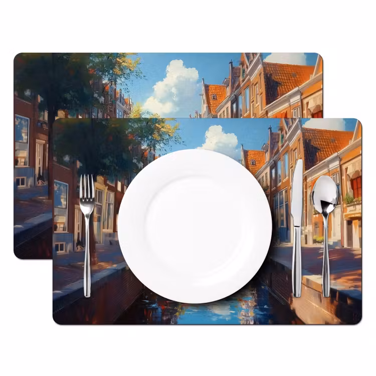 Placemat - 6 stuks - Stad - Gracht - Zon - Fietsen — 2
