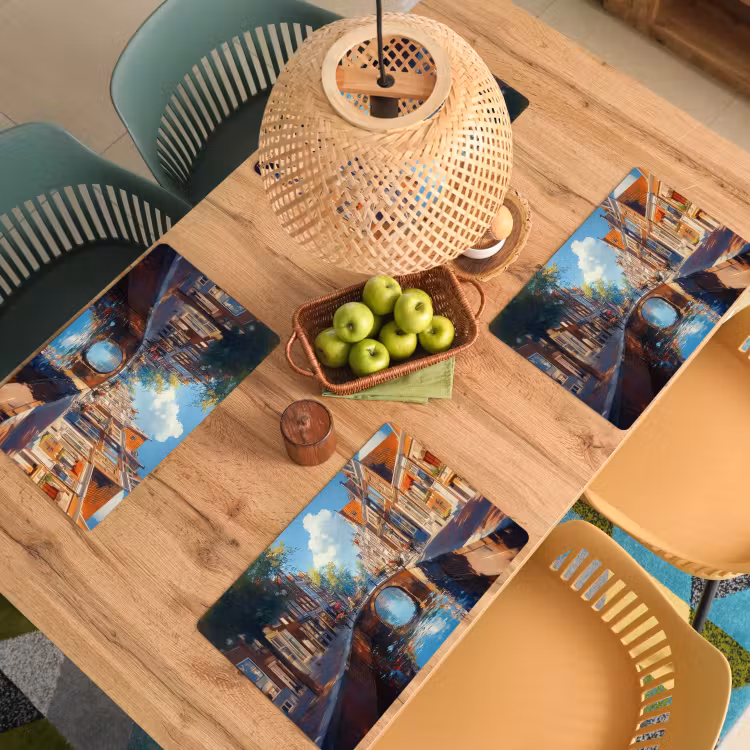 Placemat - 6 stuks - Stad - Gracht - Zon - Fietsen — 6