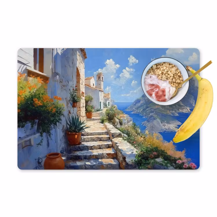 Placemat - 6 stuks - Trap - Huizen - Berglandschap - Zee — 1