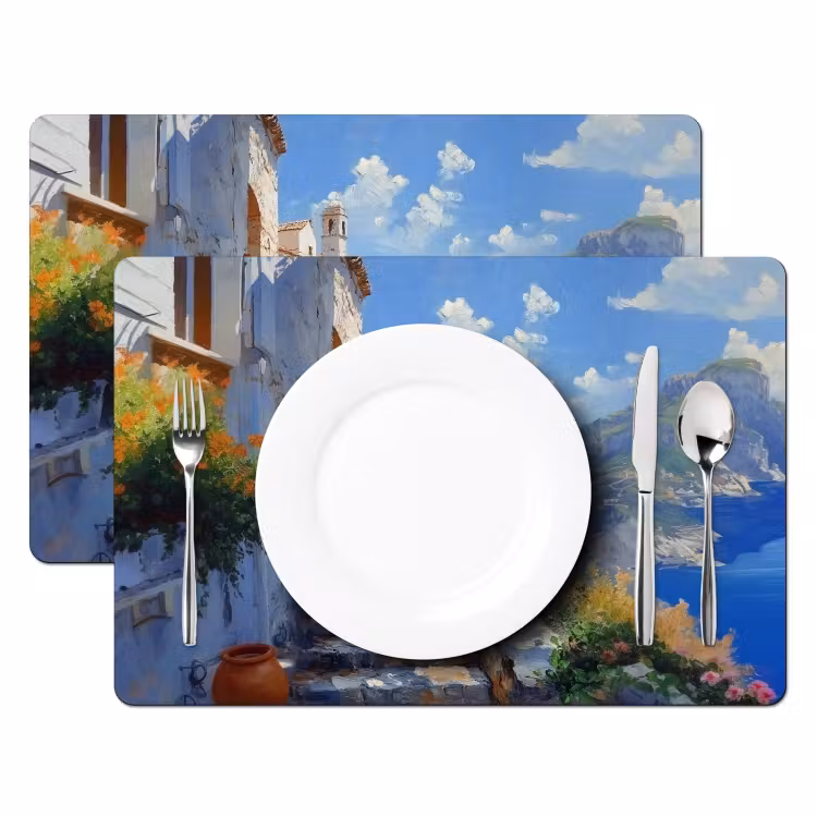 Placemat - 6 stuks - Trap - Huizen - Berglandschap - Zee — 2