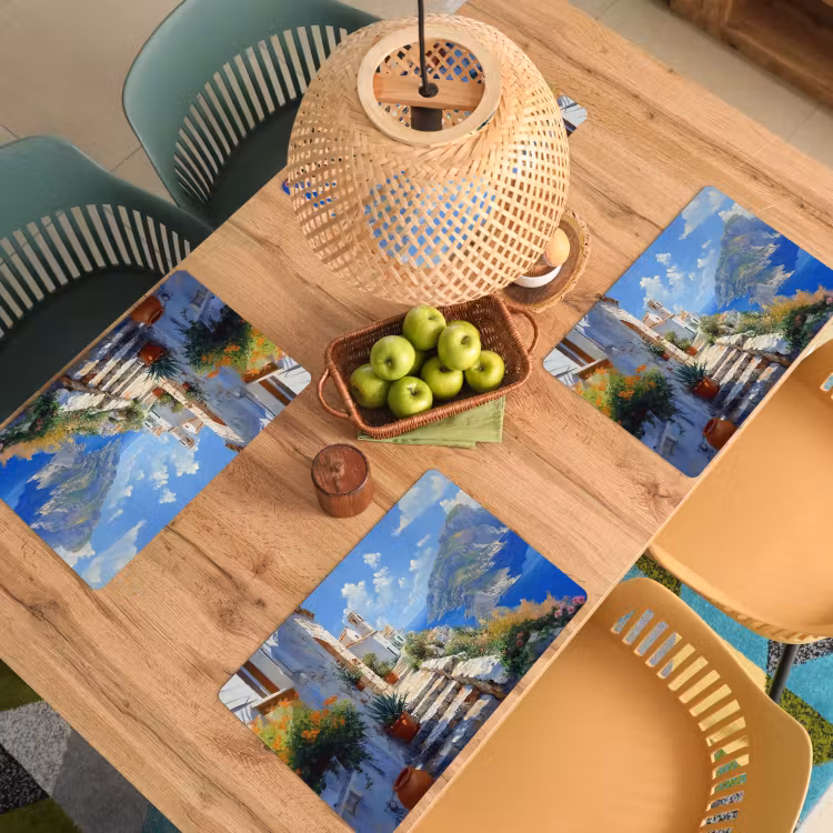 Placemat - 6 stuks - Trap - Huizen - Berglandschap - Zee — 6
