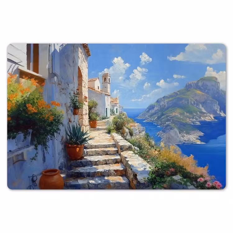 Placemat - 6 stuks - Trap - Huizen - Berglandschap - Zee — 7