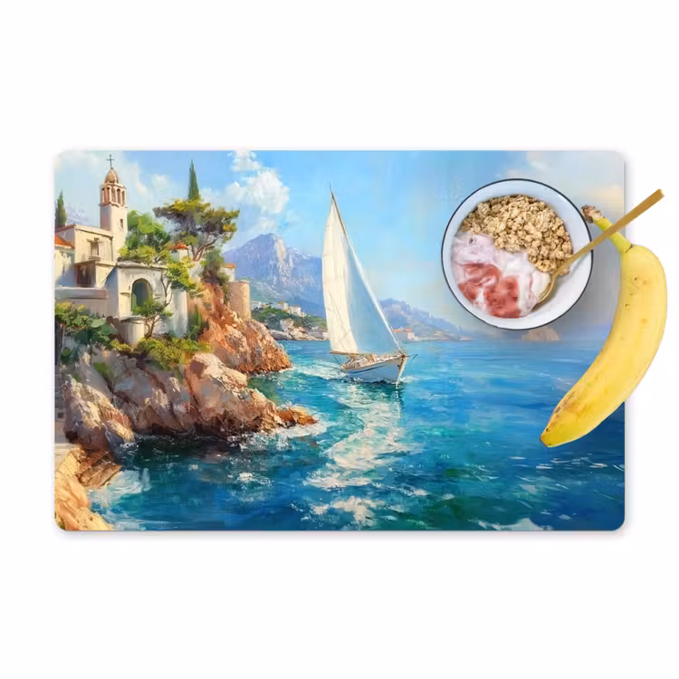 Placemat - 6 stuks - Zeilboot - Rotsen - Kust - Huizen — 1
