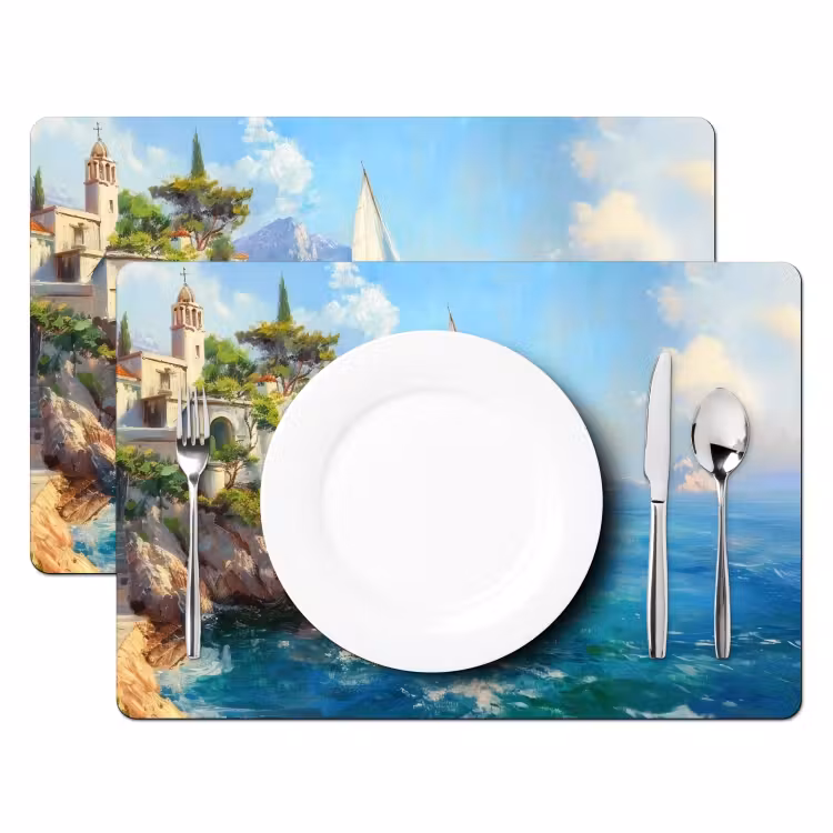 Placemat - 6 stuks - Zeilboot - Rotsen - Kust - Huizen — 2