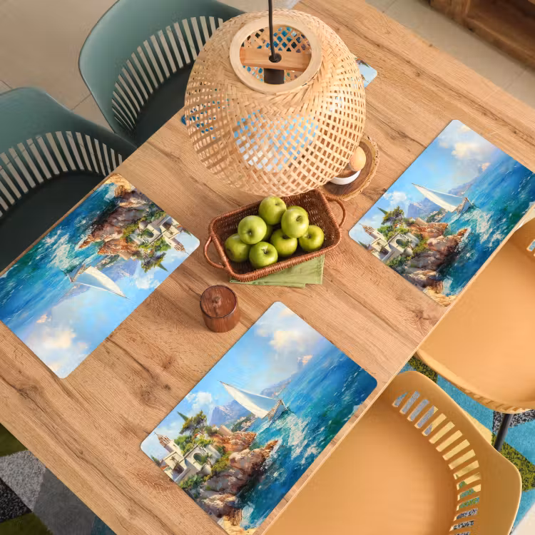 Placemat - 6 stuks - Zeilboot - Rotsen - Kust - Huizen — 6