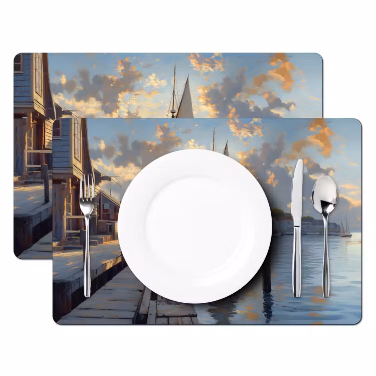 Placemat - 6 stuks - Zeilboot - Zon - Pier - Hout — 2