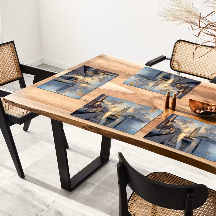 Placemat - 6 stuks - Zeilboot - Zon - Pier - Hout — 5