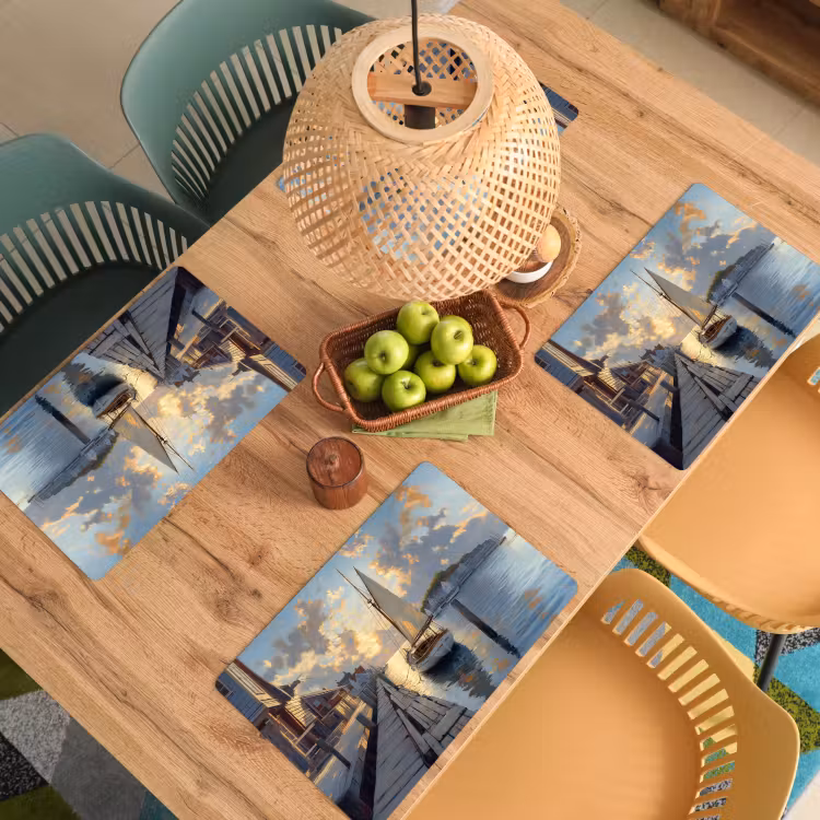 Placemat - 6 stuks - Zeilboot - Zon - Pier - Hout — 6