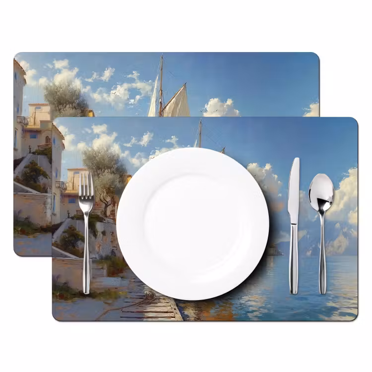 Placemat - 6 stuks - Zeilschip - Huizen - Kade - Zee — 2