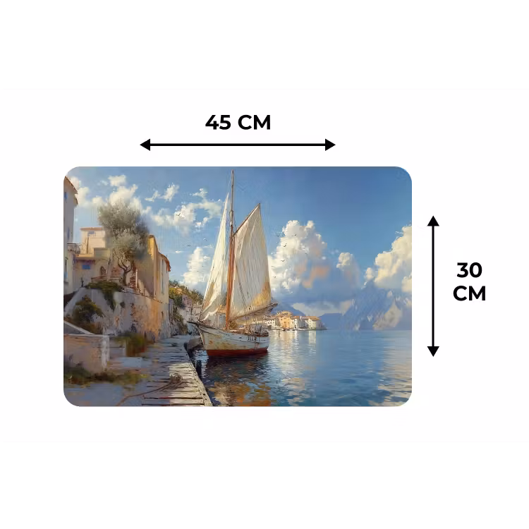 Placemat - 6 stuks - Zeilschip - Huizen - Kade - Zee — 3