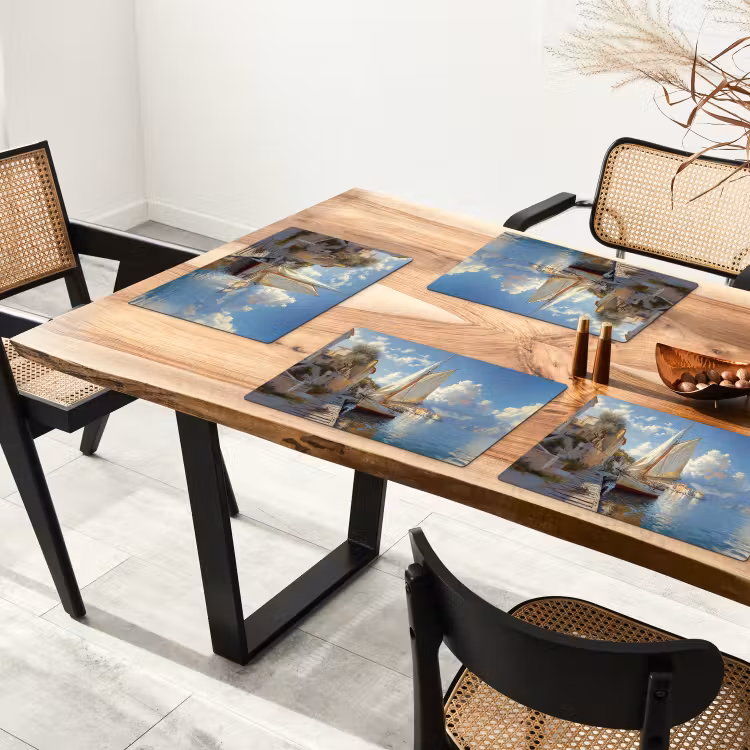Placemat - 6 stuks - Zeilschip - Huizen - Kade - Zee — 5