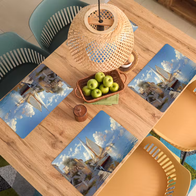 Placemat - 6 stuks - Zeilschip - Huizen - Kade - Zee — 6