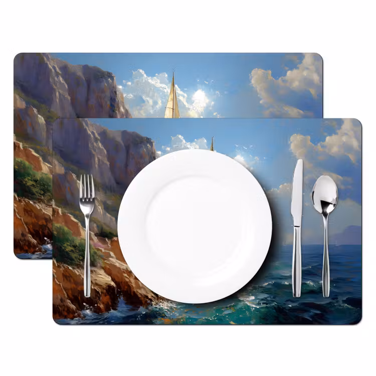 Placemat - 6 stuks - Zeilschip - Zee - Rotsen - Wolken — 2