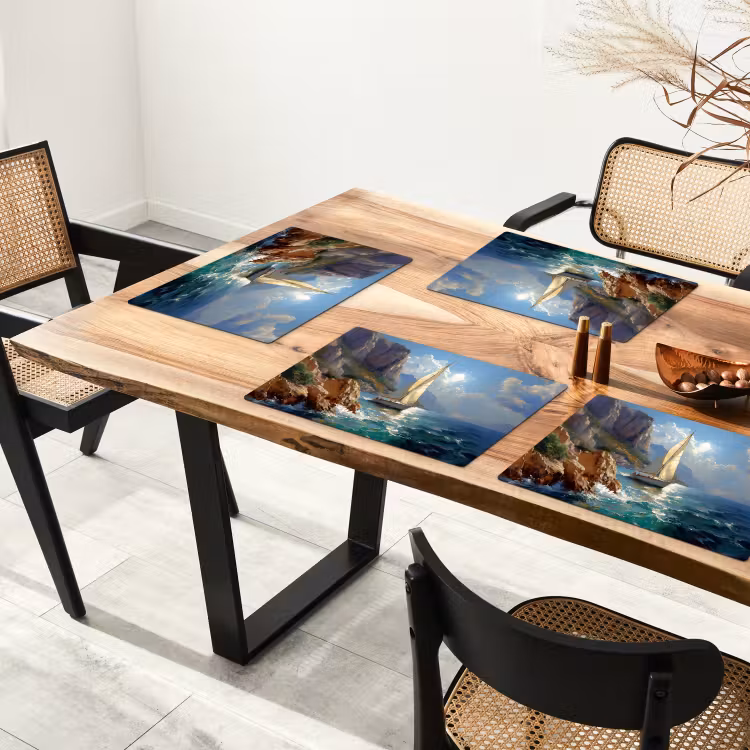Placemat - 6 stuks - Zeilschip - Zee - Rotsen - Wolken — 5