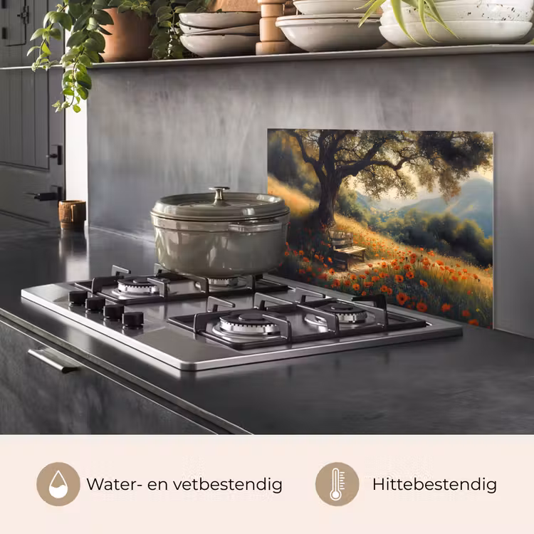 Spatscherm keuken - Bankje - Boom - Klaprozen - Heuvels — 7