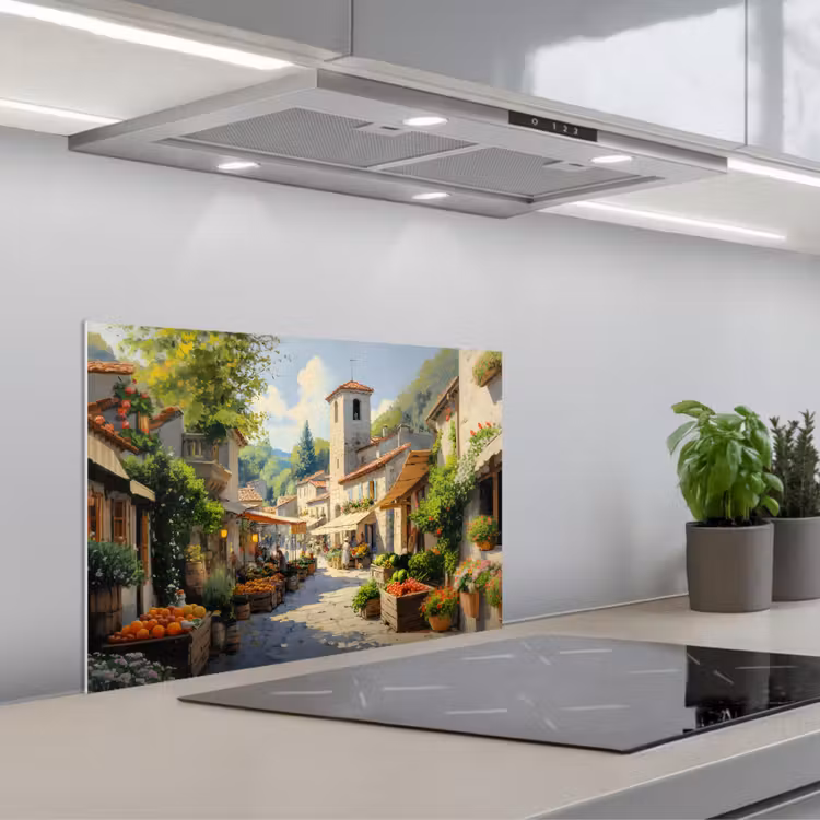 Spatscherm keuken - Dorp - Zon - Kraampjes - Huizen — 5