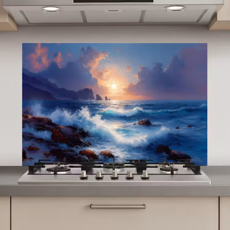 Spatscherm keuken - Golven - Zee - Kleurrijk - Rotsen — 1