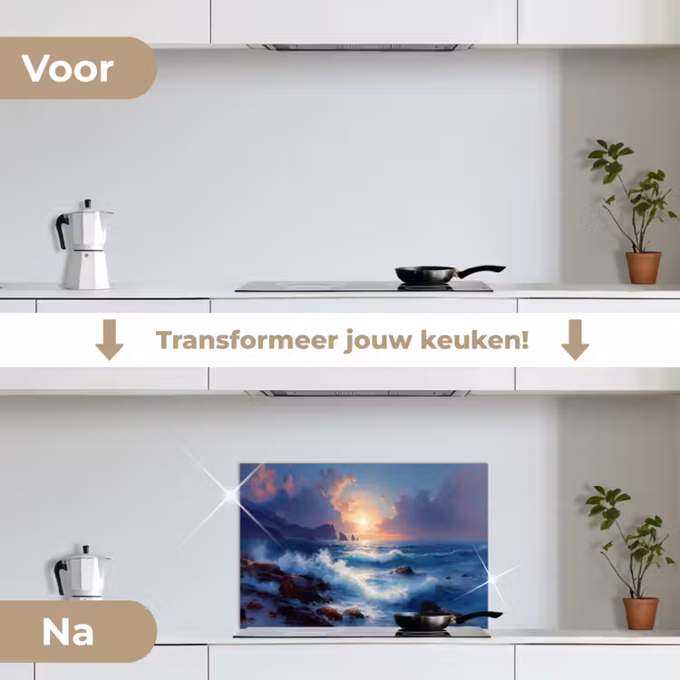 Spatscherm keuken - Golven - Zee - Kleurrijk - Rotsen — 3