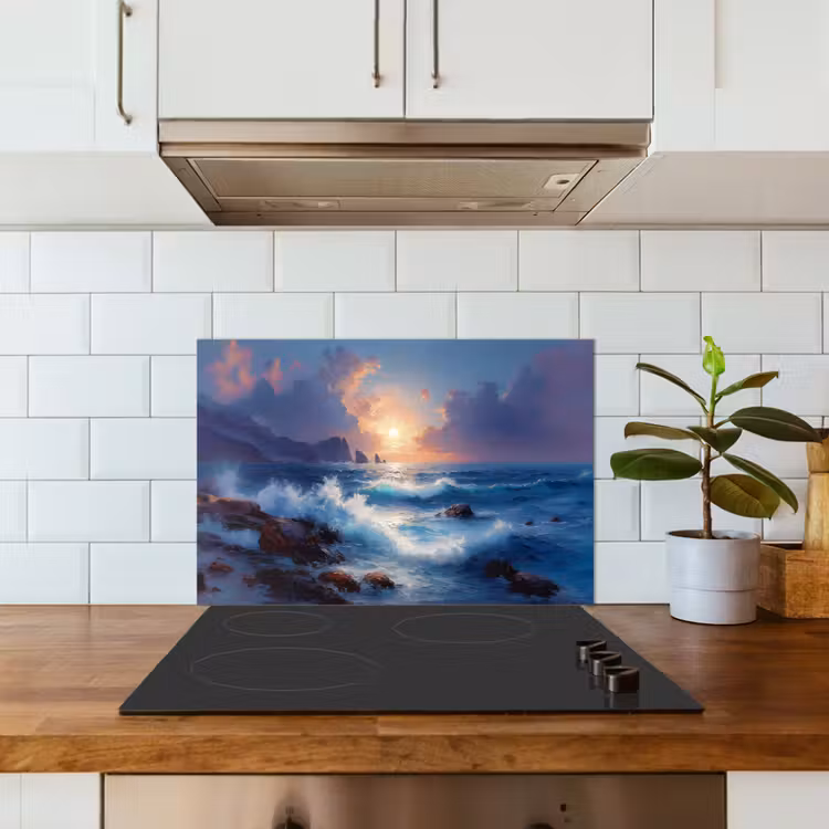 Spatscherm keuken - Golven - Zee - Kleurrijk - Rotsen — 6